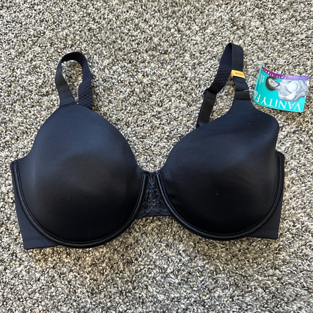 NWT Vanity Fair Black Bra 36DD